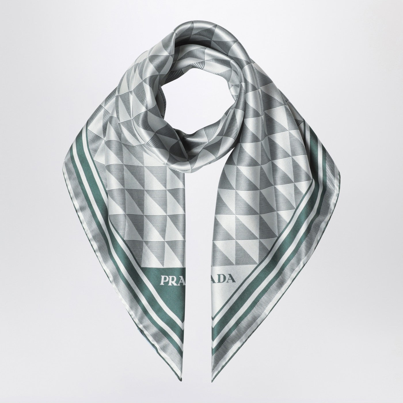Prada Emerald Printed Silk Twill Scarf 90X90 Women PRADA
