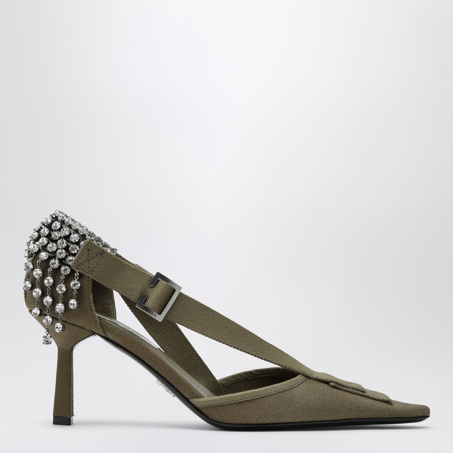 Prada Military Green Canvas Pumps With Crystals Women PRADA