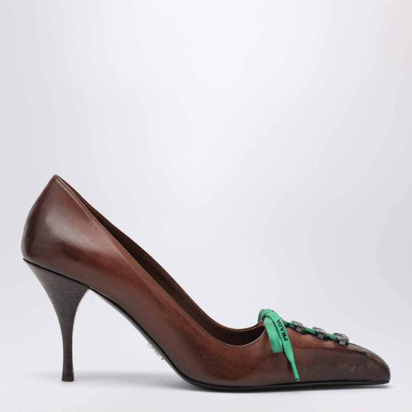 Prada Cacao Pumps In Antiqued-Effect Leather Women PRADA