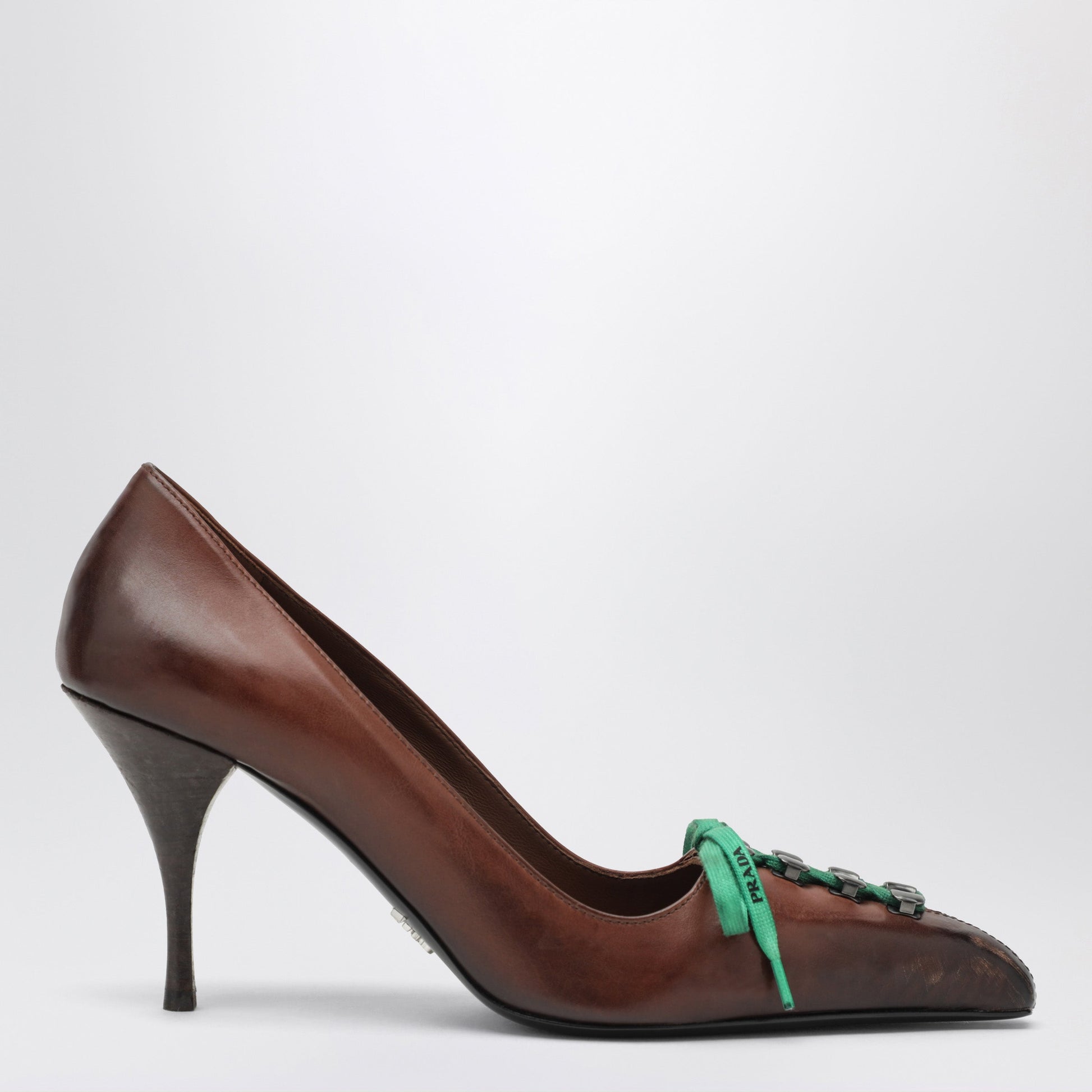 Prada Cacao Pumps In Antiqued-Effect Leather Women PRADA