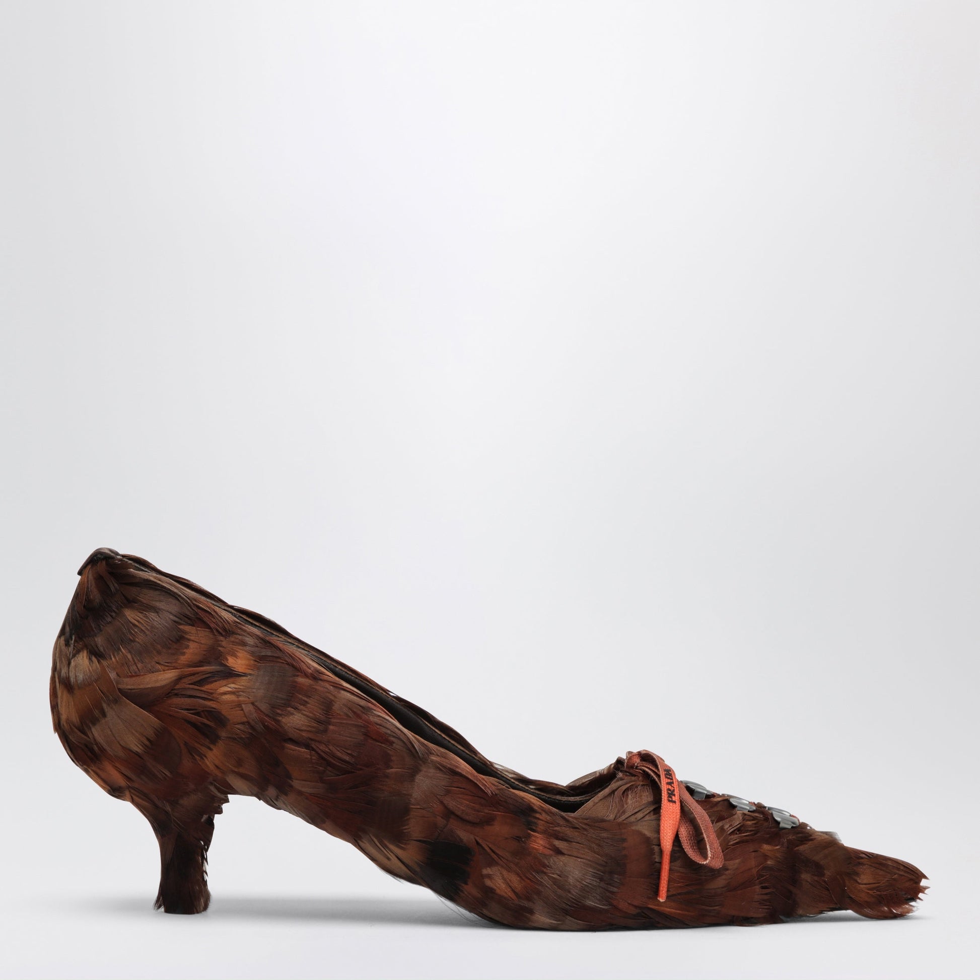 Prada Coffee Satin Pumps Decorated With Feathers Women PRADA