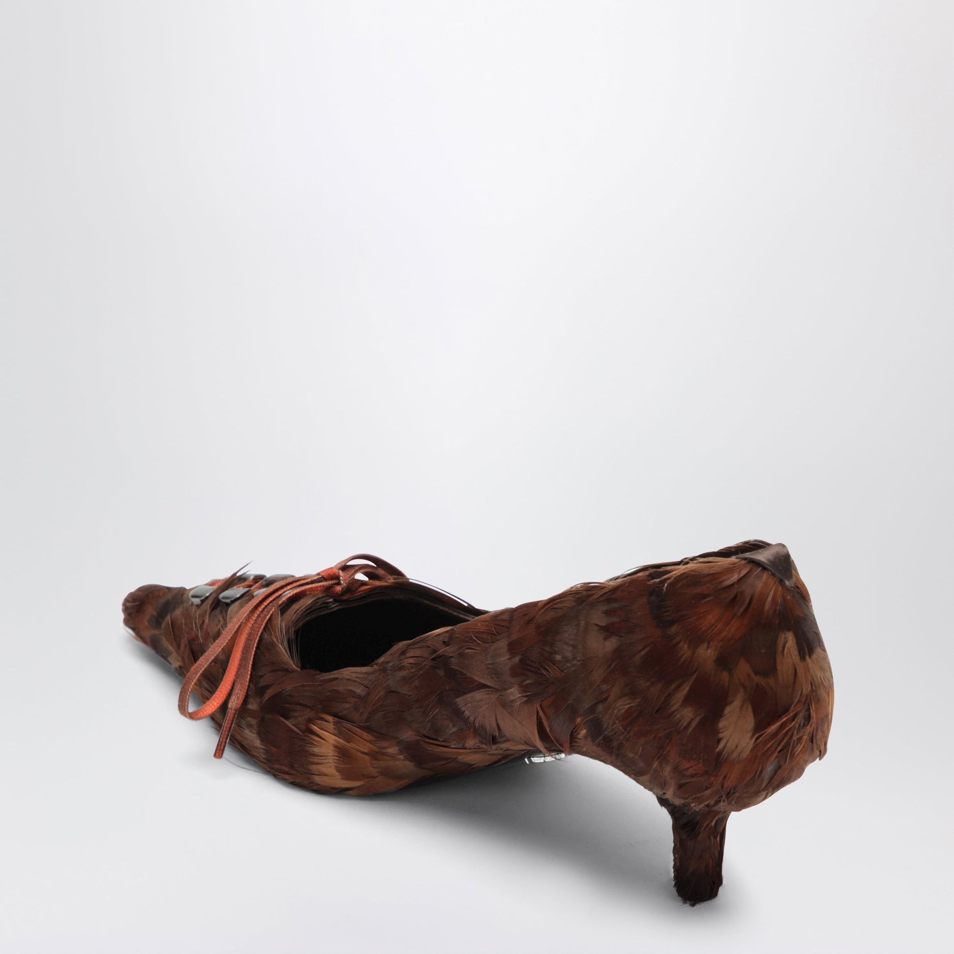 Prada Coffee Satin Pumps Decorated With Feathers Women PRADA