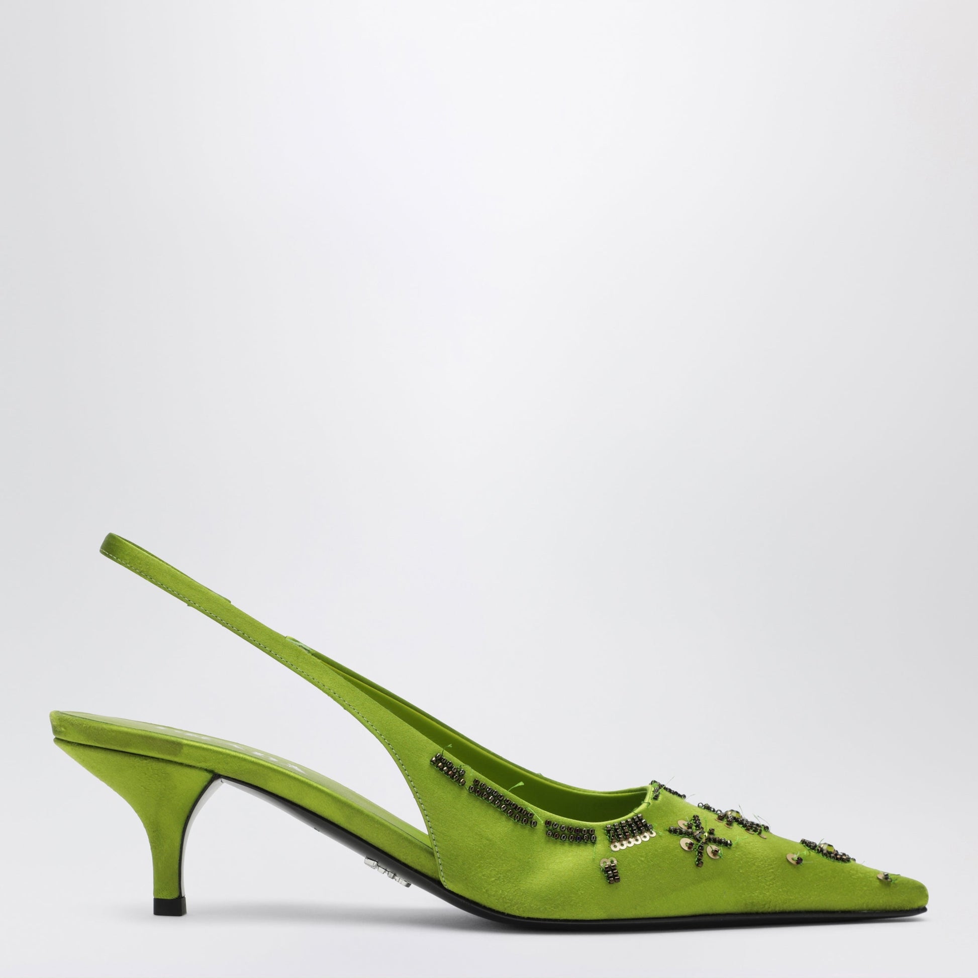 Prada Fern Green Sequin Satin Slingback Pumps Women PRADA
