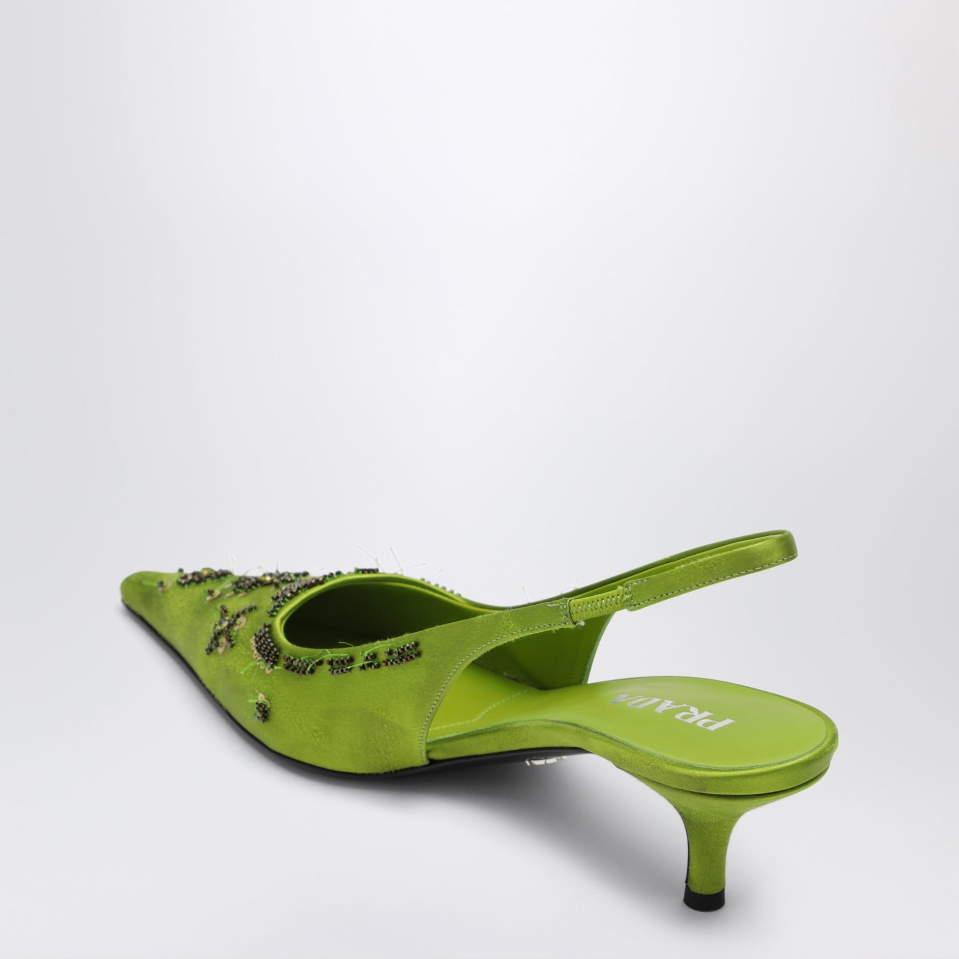 Prada Fern Green Sequin Satin Slingback Pumps Women PRADA