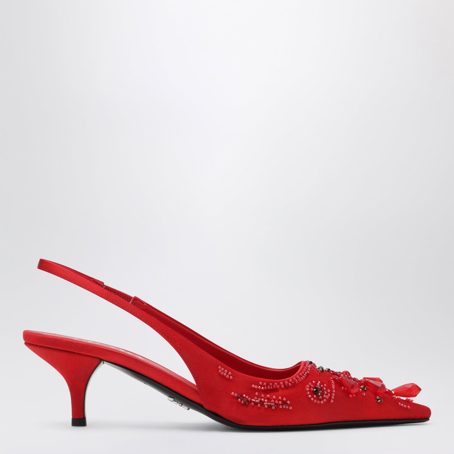 Prada Red Embroidered Satin Slingback Pumps Women PRADA