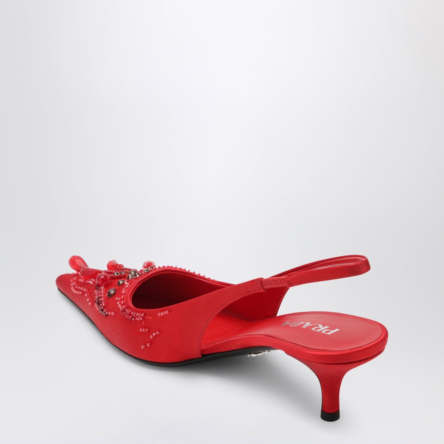 Prada Red Embroidered Satin Slingback Pumps Women PRADA