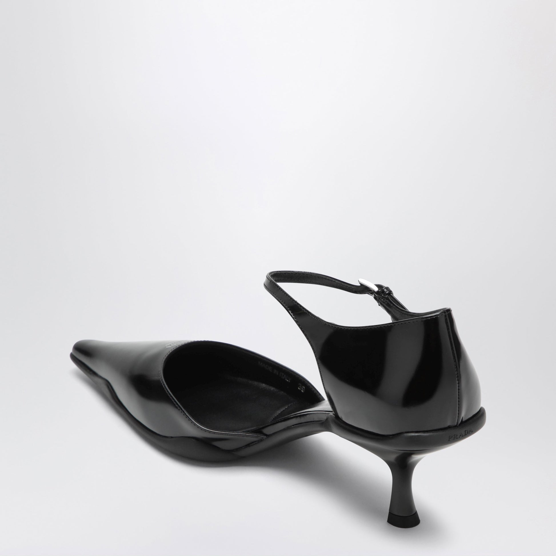 Prada Black Brushed Leather Side-Open Pumps Women PRADA