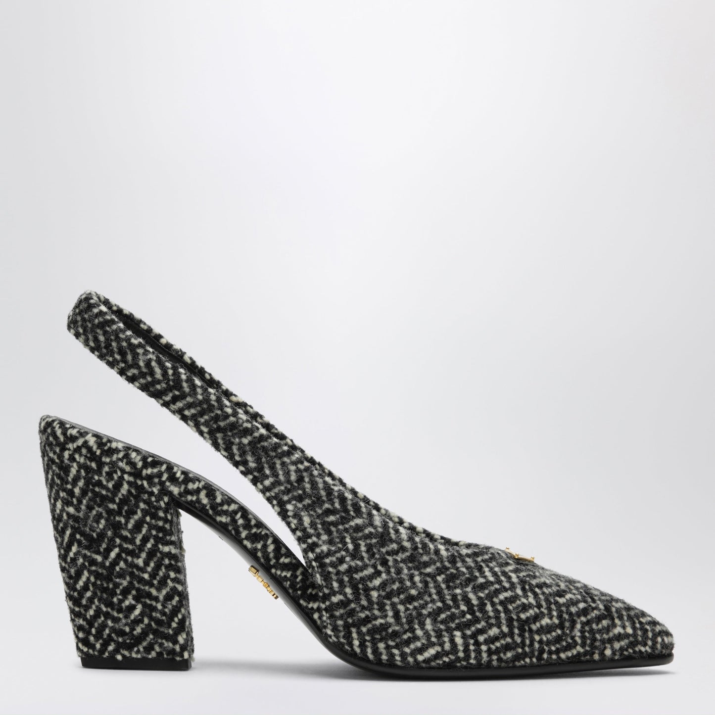Prada White And Black Slingback Pumps In Chevron Fabric Women PRADA