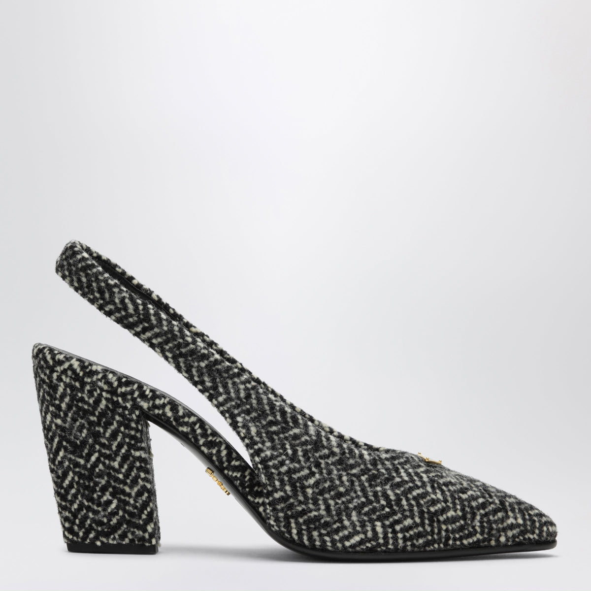 Prada White And Black Slingback Pumps In Chevron Fabric Women PRADA