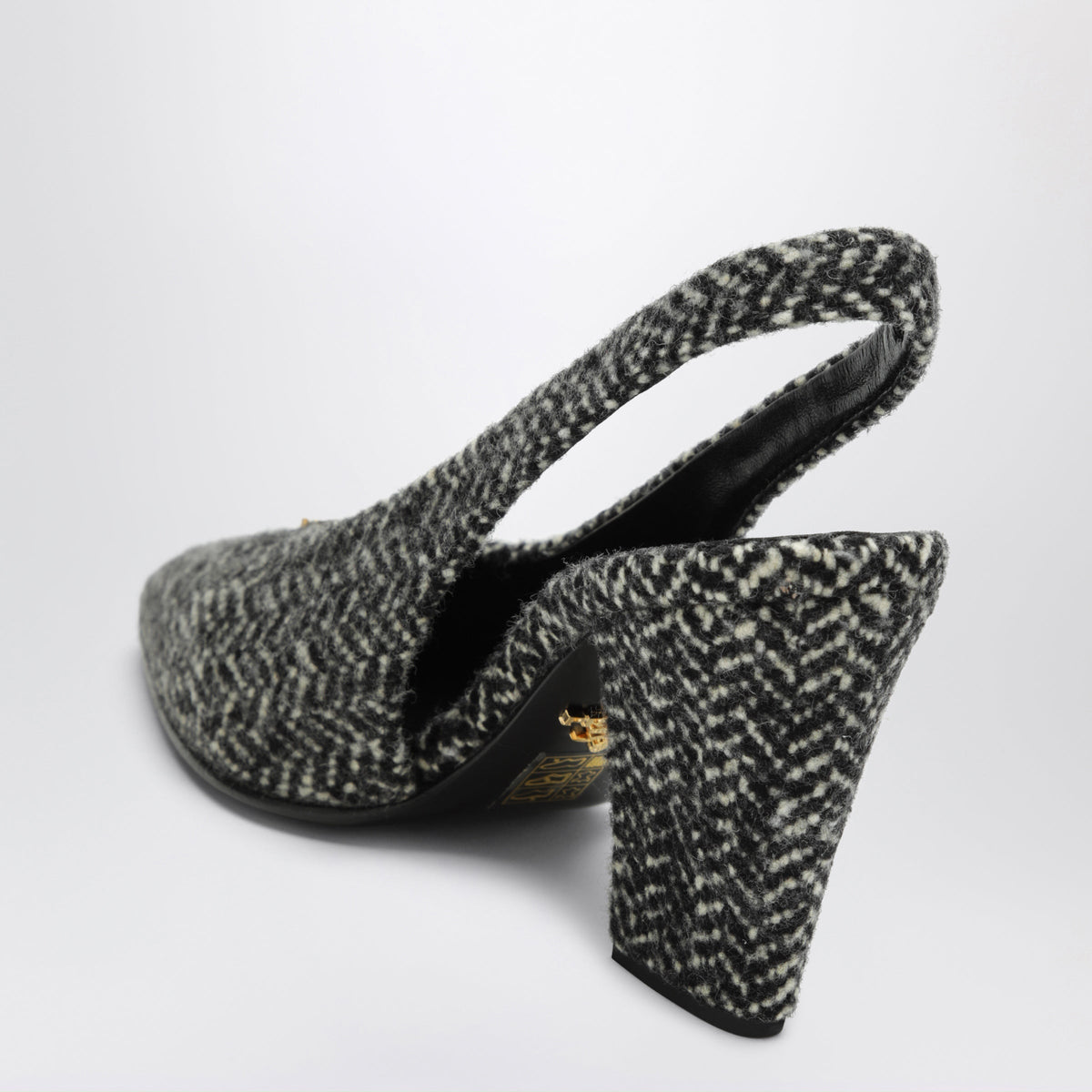 Prada White And Black Slingback Pumps In Chevron Fabric Women PRADA