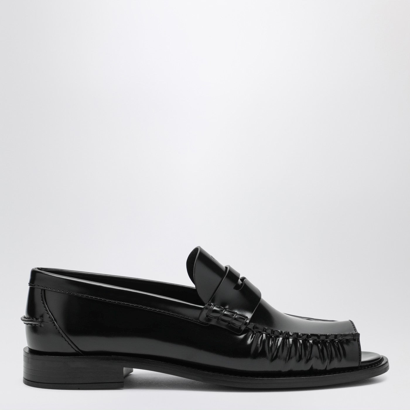 Prada Black Brushed Leather Peep-Toe Loafers Women PRADA