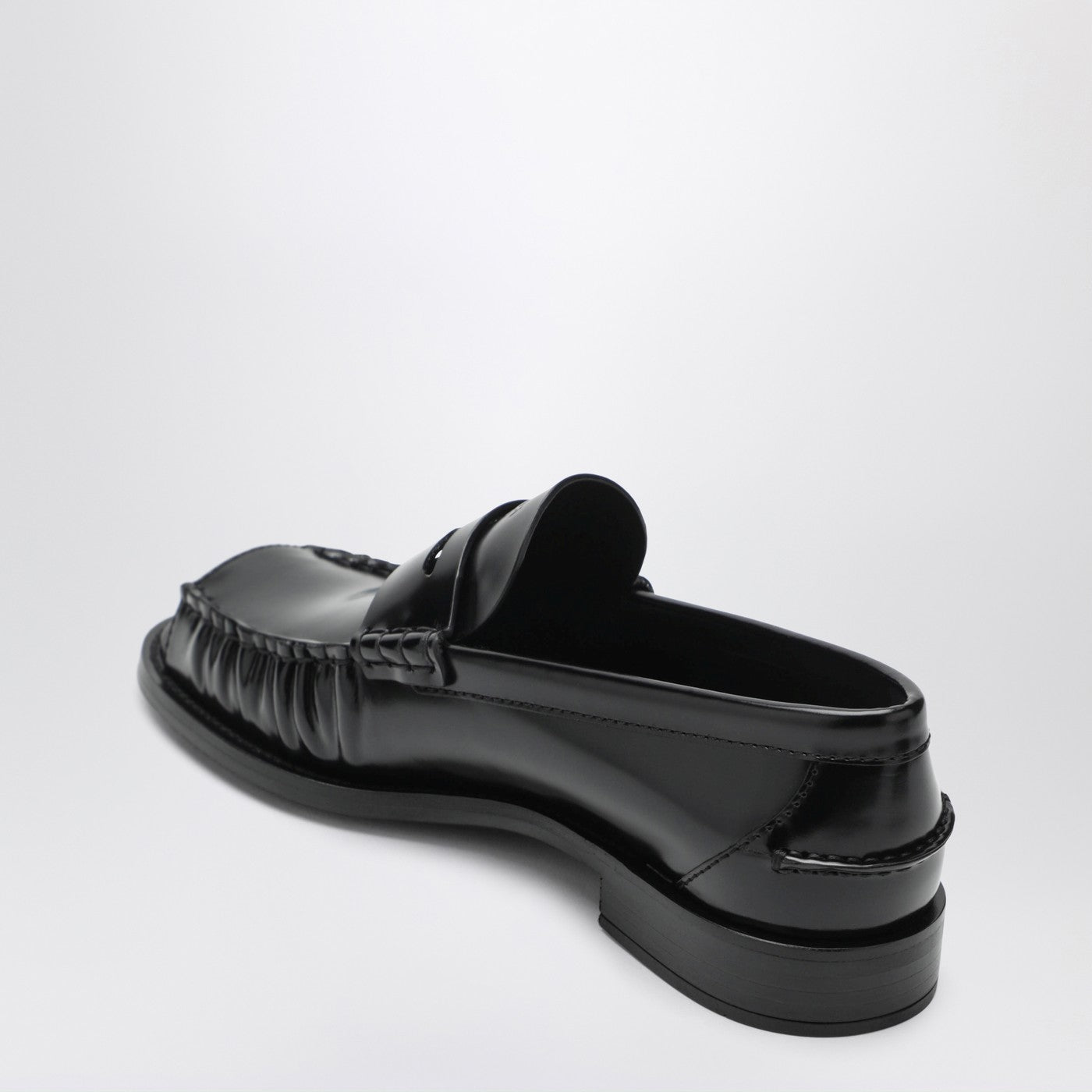 Prada Black Brushed Leather Peep-Toe Loafers Women PRADA