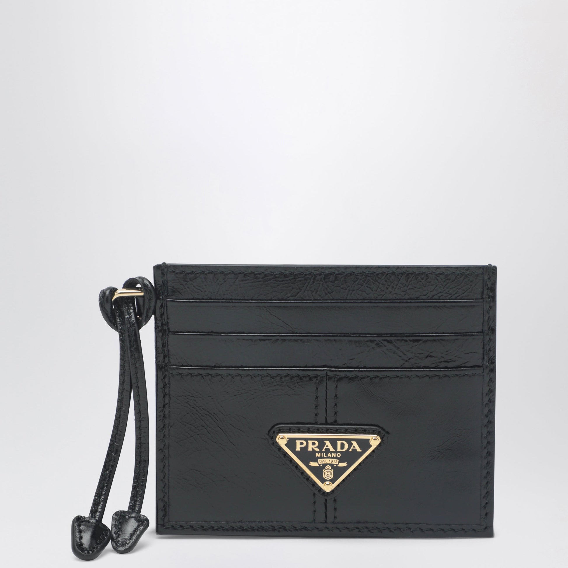 Prada Black Leather Card Holder With Triangle Logo Women PRADA
