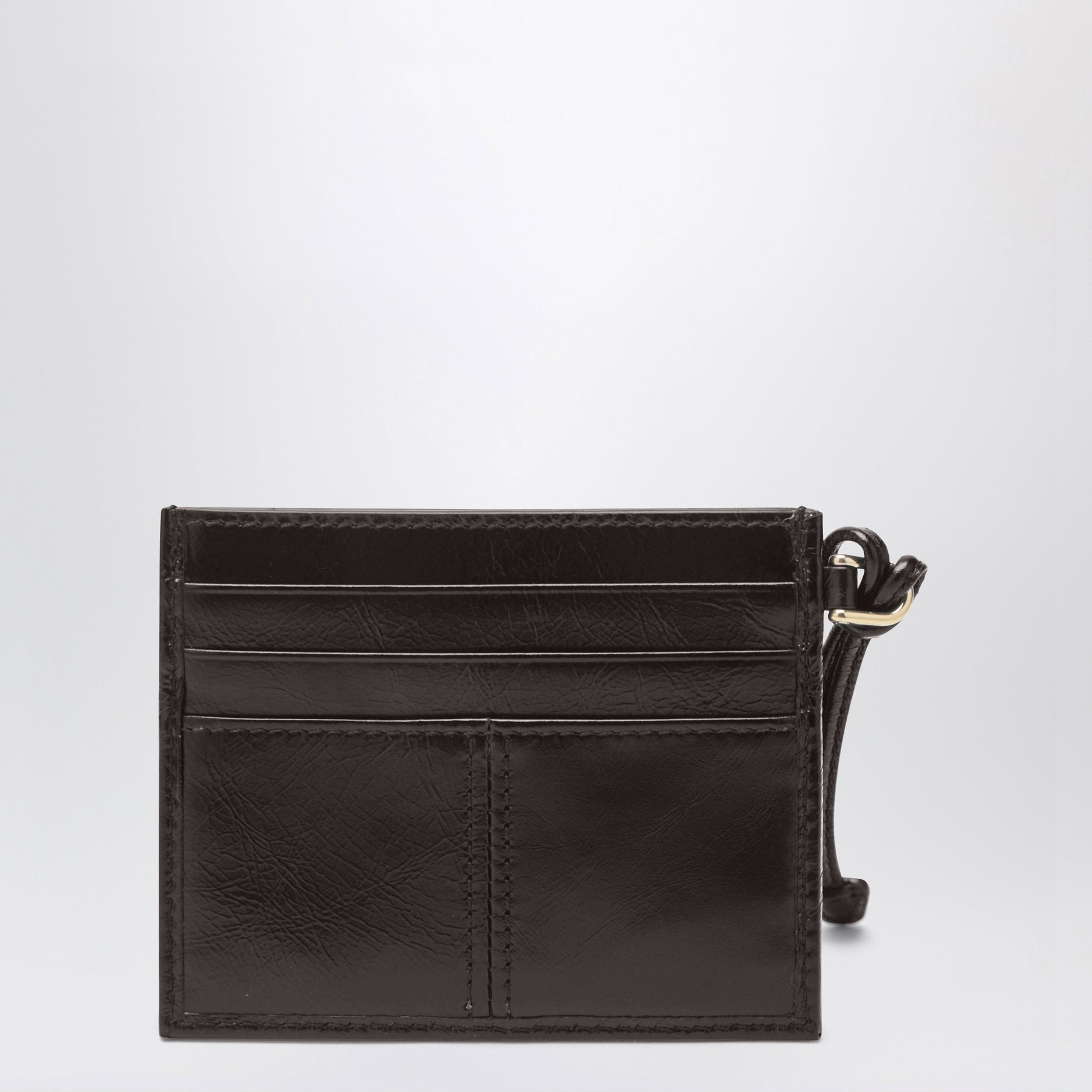 Prada Leather Card Holder In Dark Brown With Triangle Logo Women PRADA