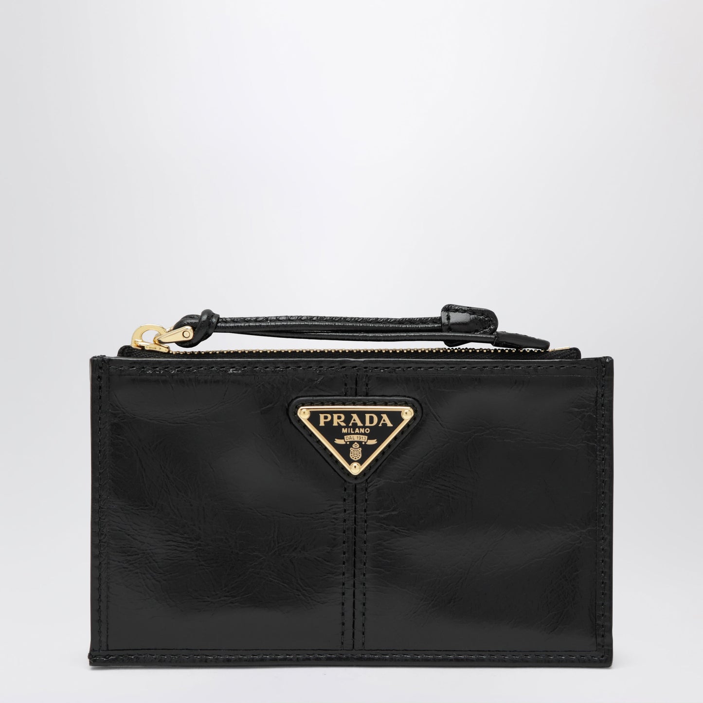 Prada Zip Card Holder In Polished Calf Leather, Black Women PRADA