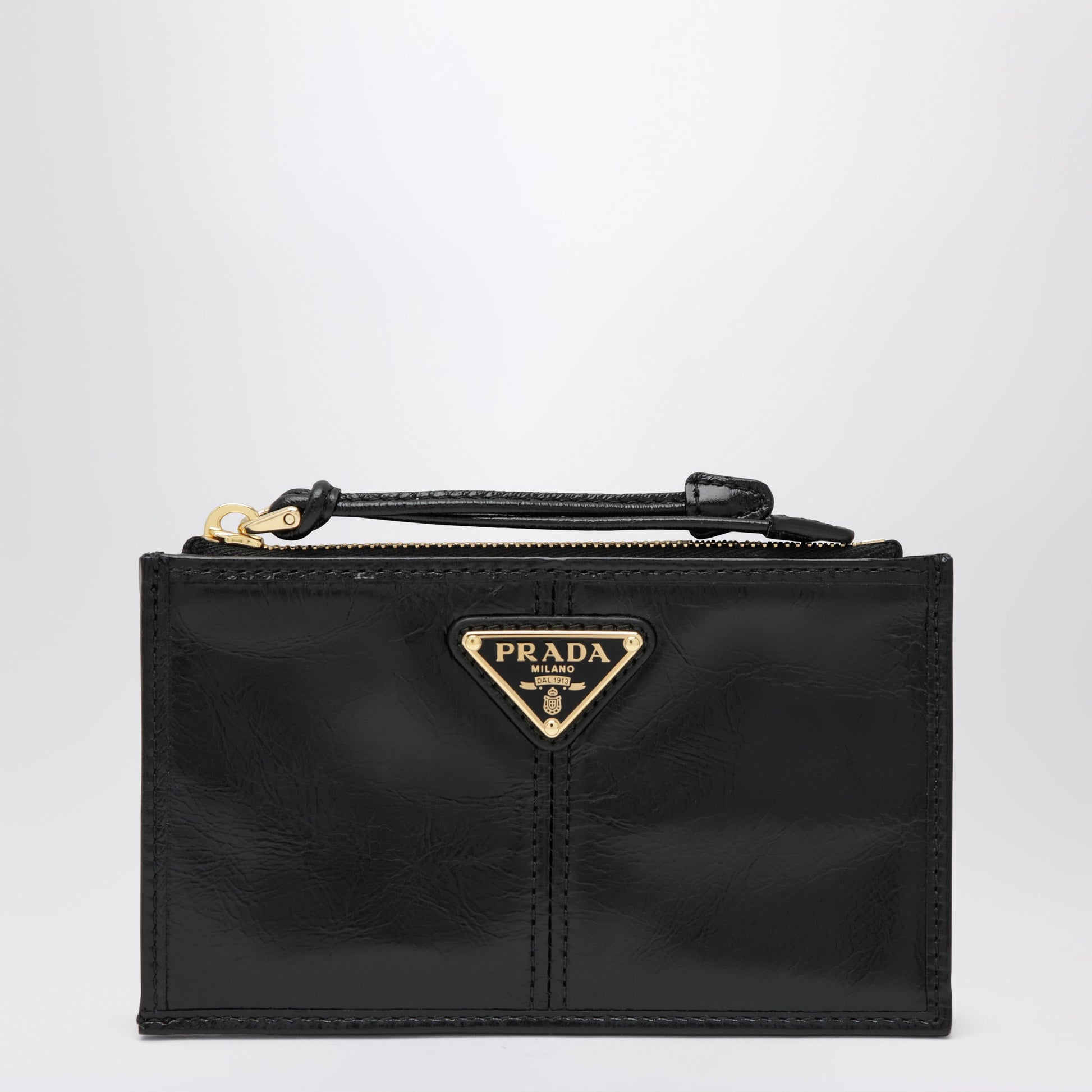 Prada Zip Card Holder In Polished Calf Leather, Black Women PRADA