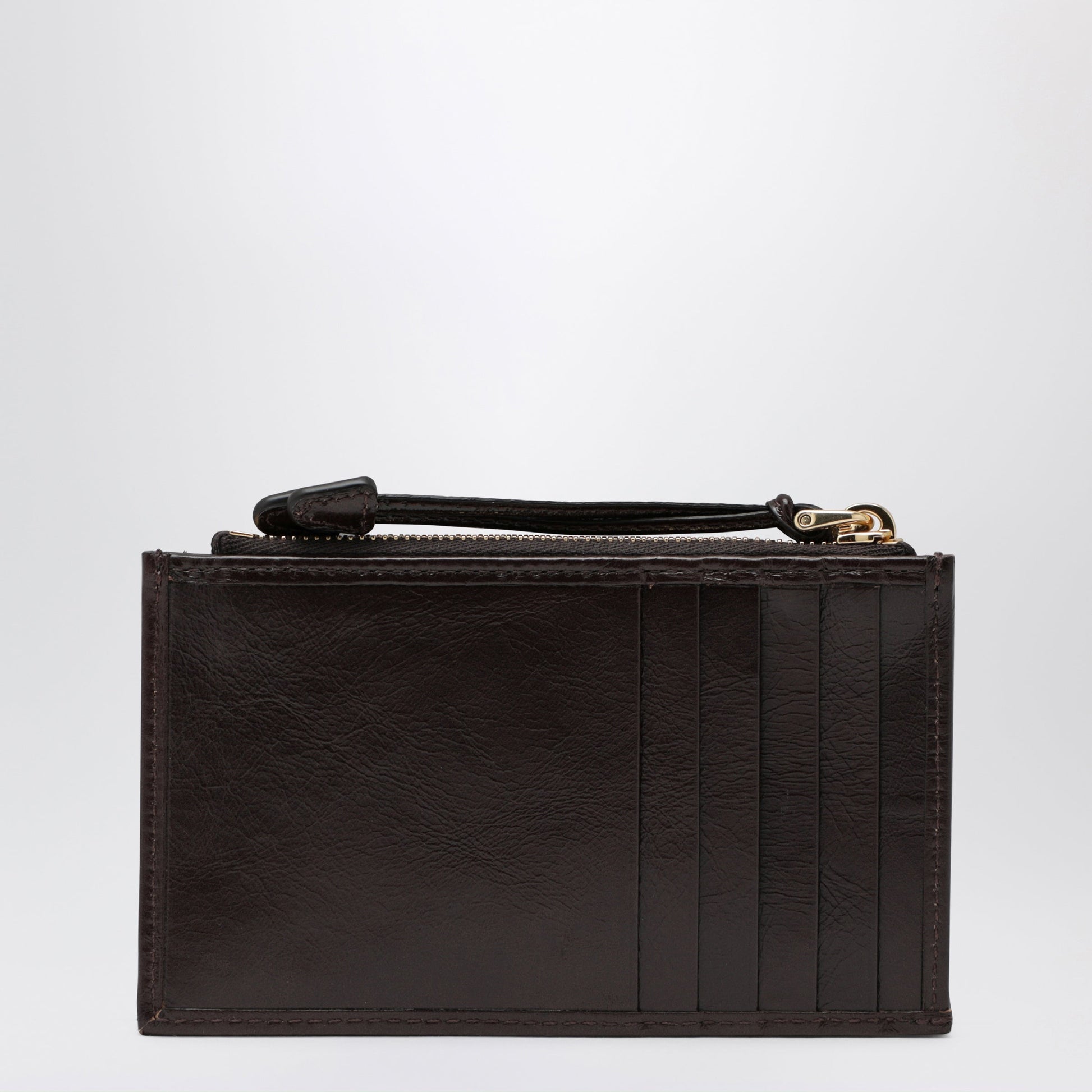 Prada Dark Brown Calf Leather Zip Card Holder Women PRADA