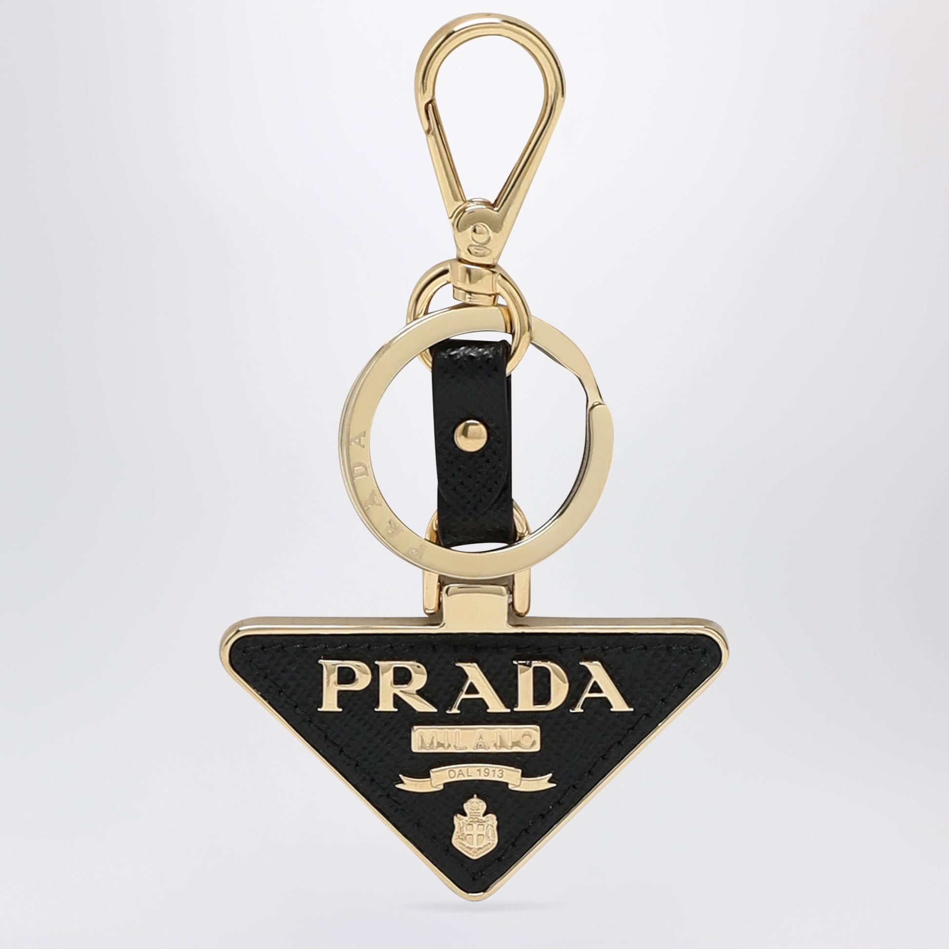 Prada Black Saffiano Leather And Metal Keychain Women PRADA
