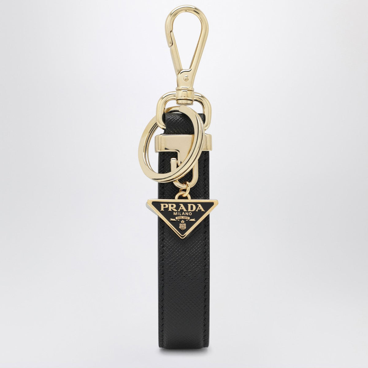 Prada Black Saffiano Leather Keyring With Triangle Logo Women Women PRADA