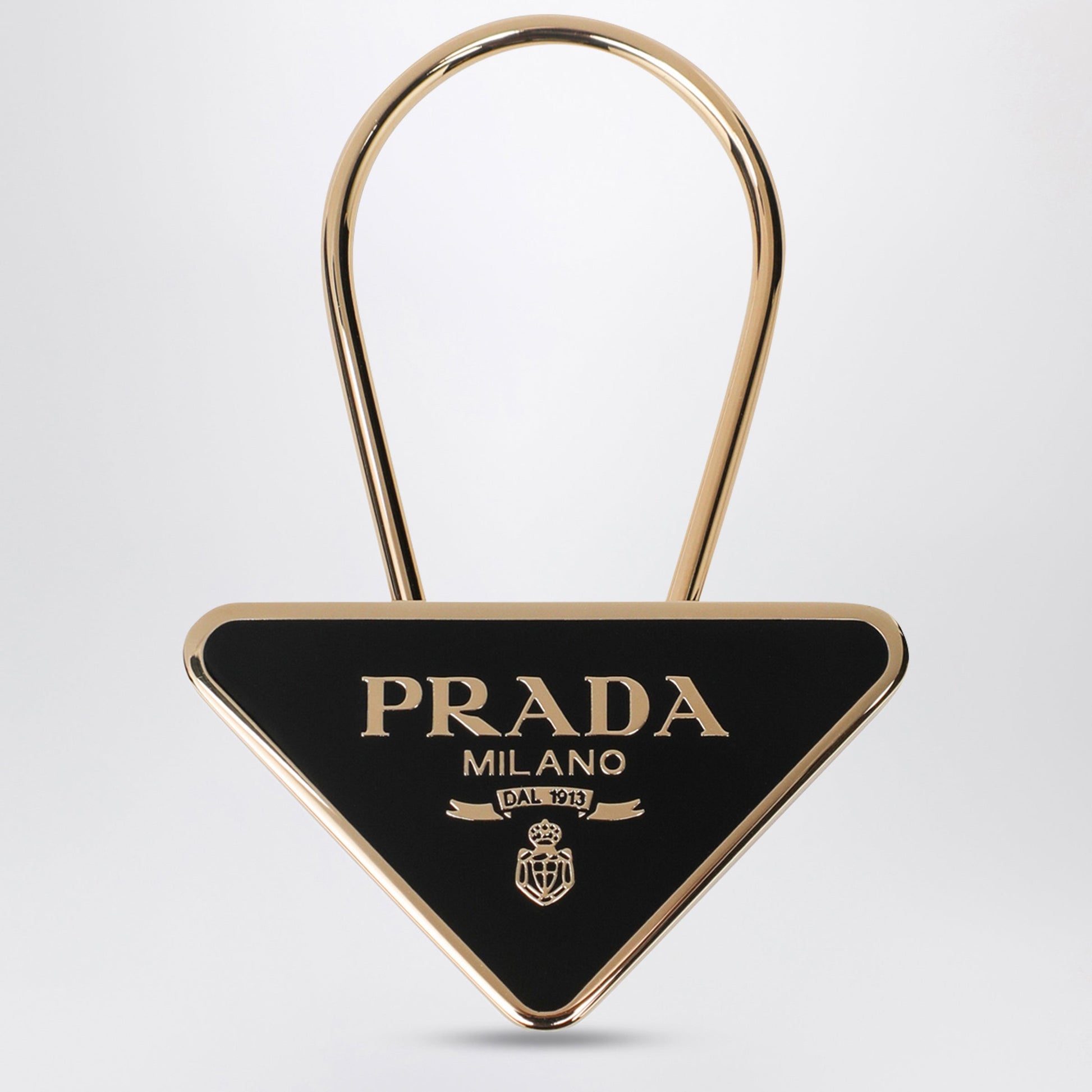 Prada Black/Gold Enamelled Metal Key Ring Women PRADA