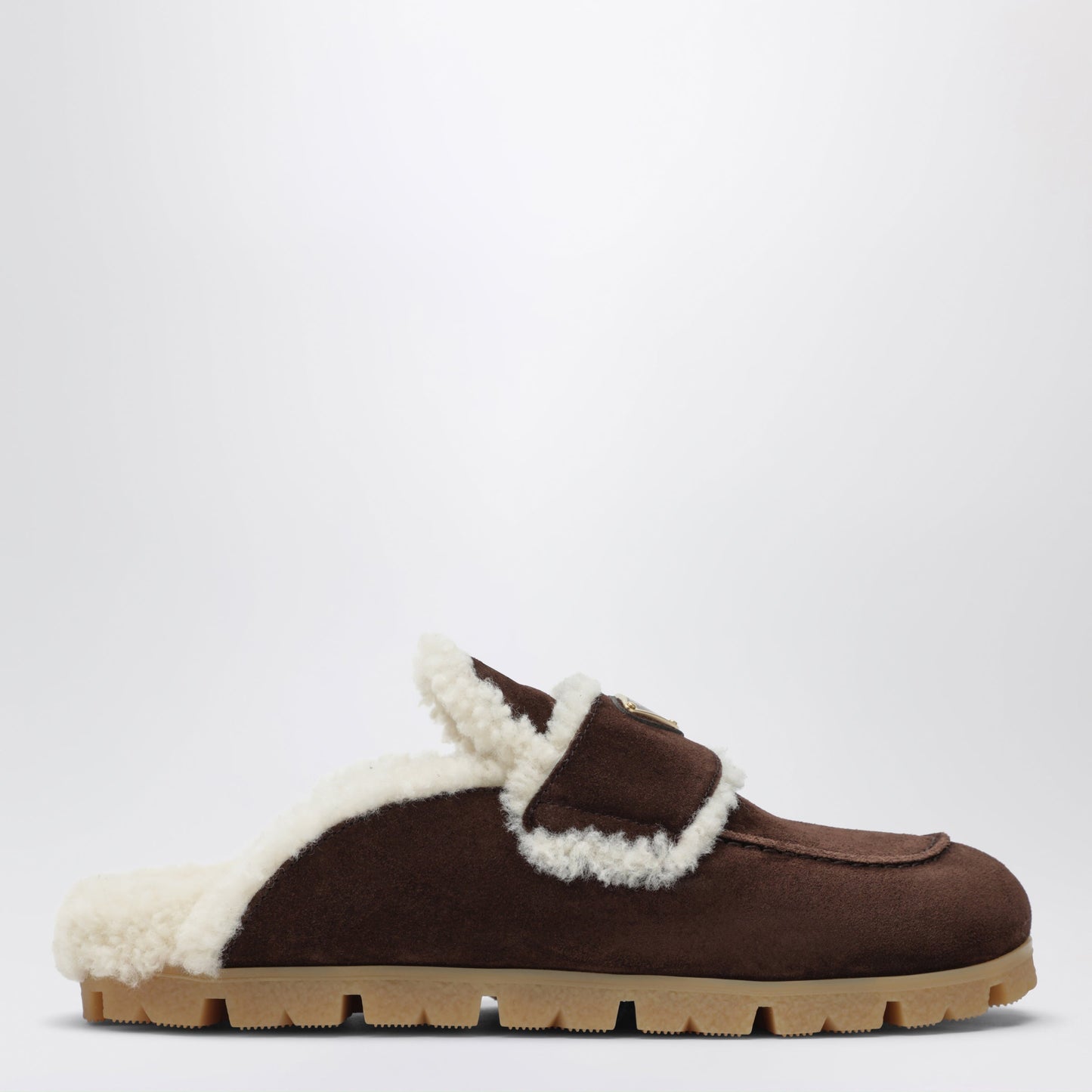 Prada Brown Suede And Shearling Clogs Women PRADA