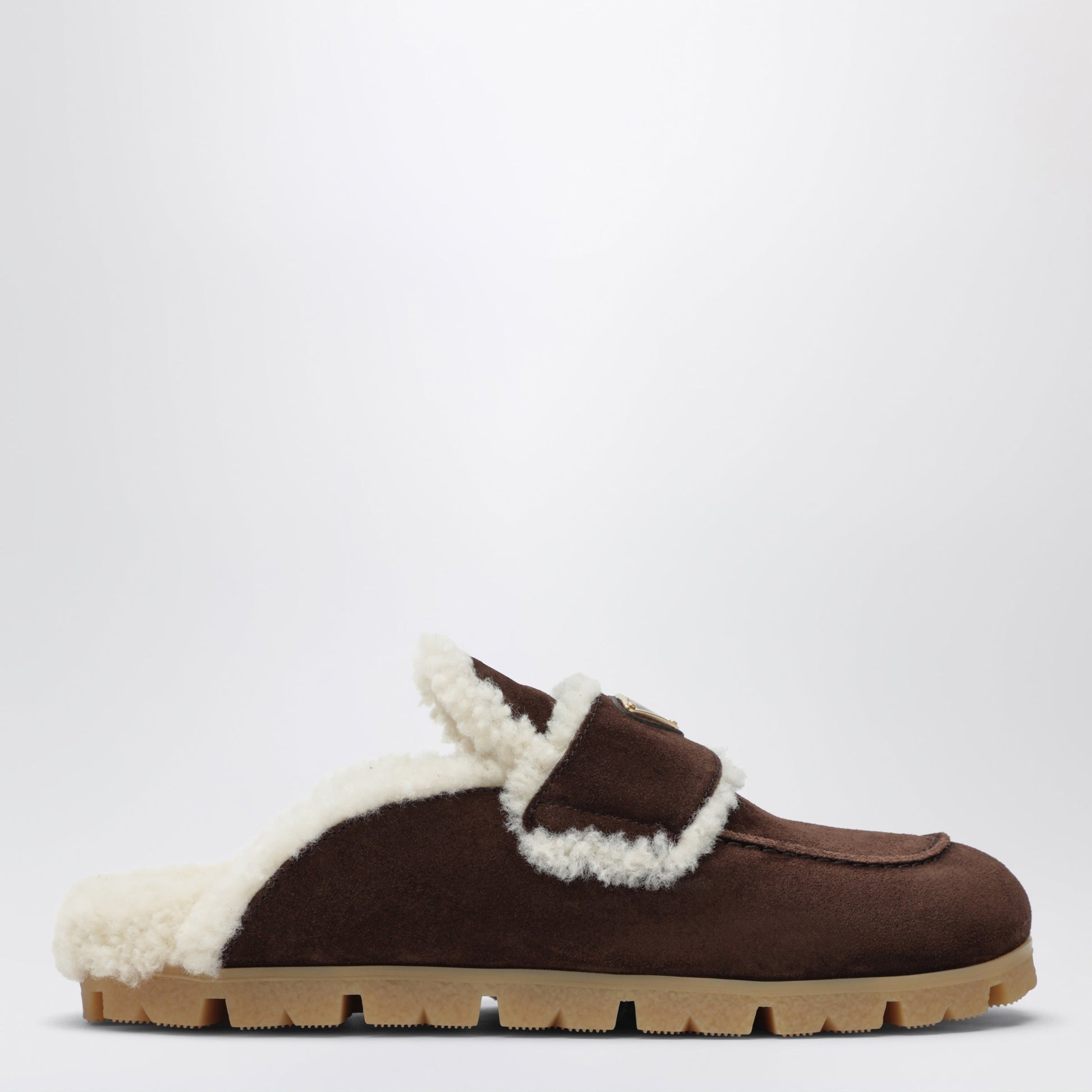 Prada Brown Suede And Shearling Clogs Women PRADA