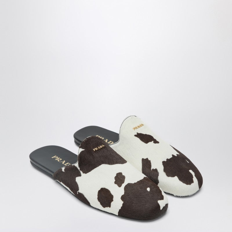 Prada White/Dark Brown Mules With Animal Print Women PRADA