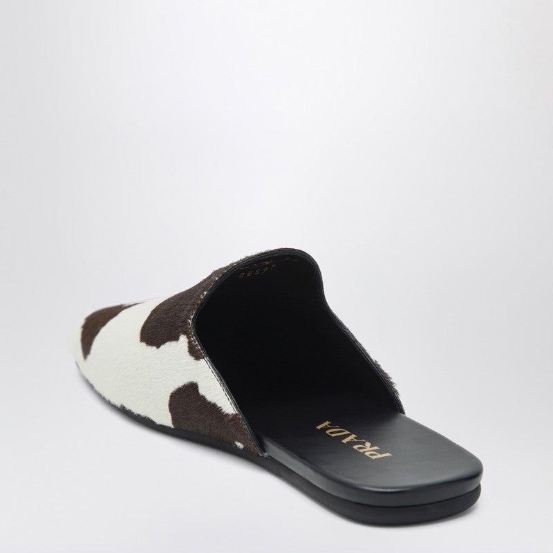 Prada White/Dark Brown Mules With Animal Print Women PRADA