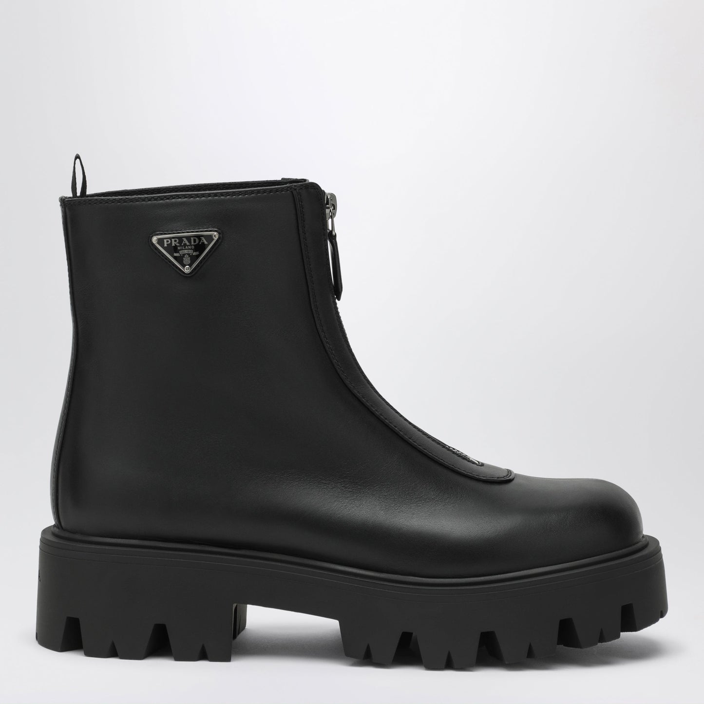 Prada Black Leather Zip-Up Ankle Boots Women PRADA