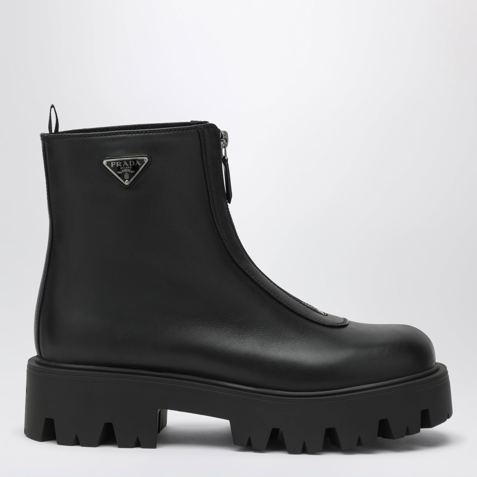Prada Black Leather Zip-Up Ankle Boots Women PRADA