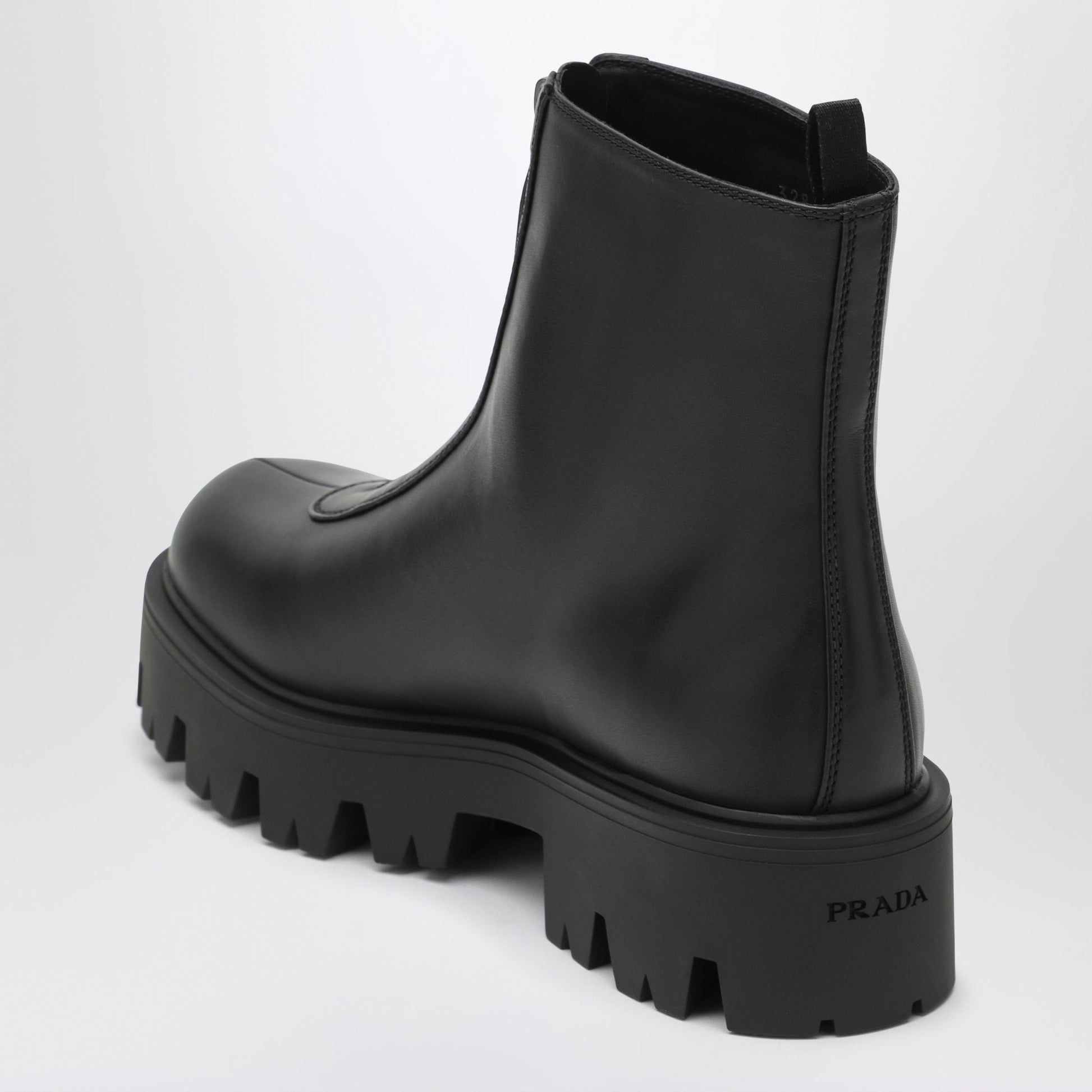 Prada Black Leather Zip-Up Ankle Boots Women PRADA