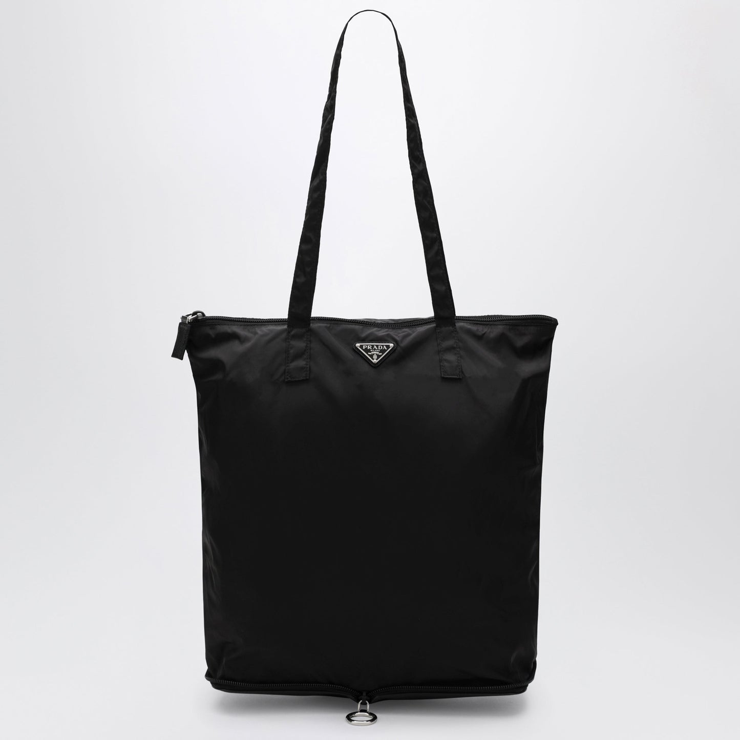 Prada Saffiano Leather Charm With Re-Nylon Tote Bag In Black Women PRADA