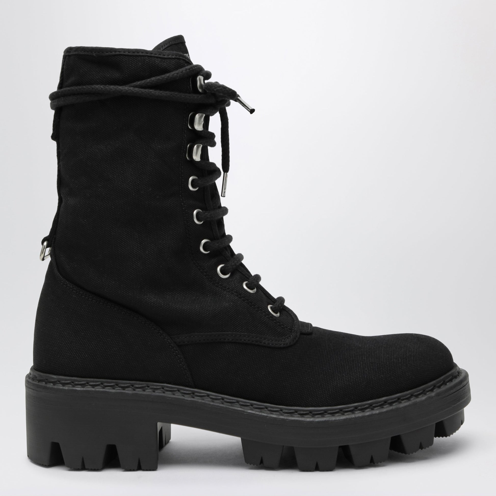 Prada Black Canvas Lace-Up Ankle Boots Women PRADA