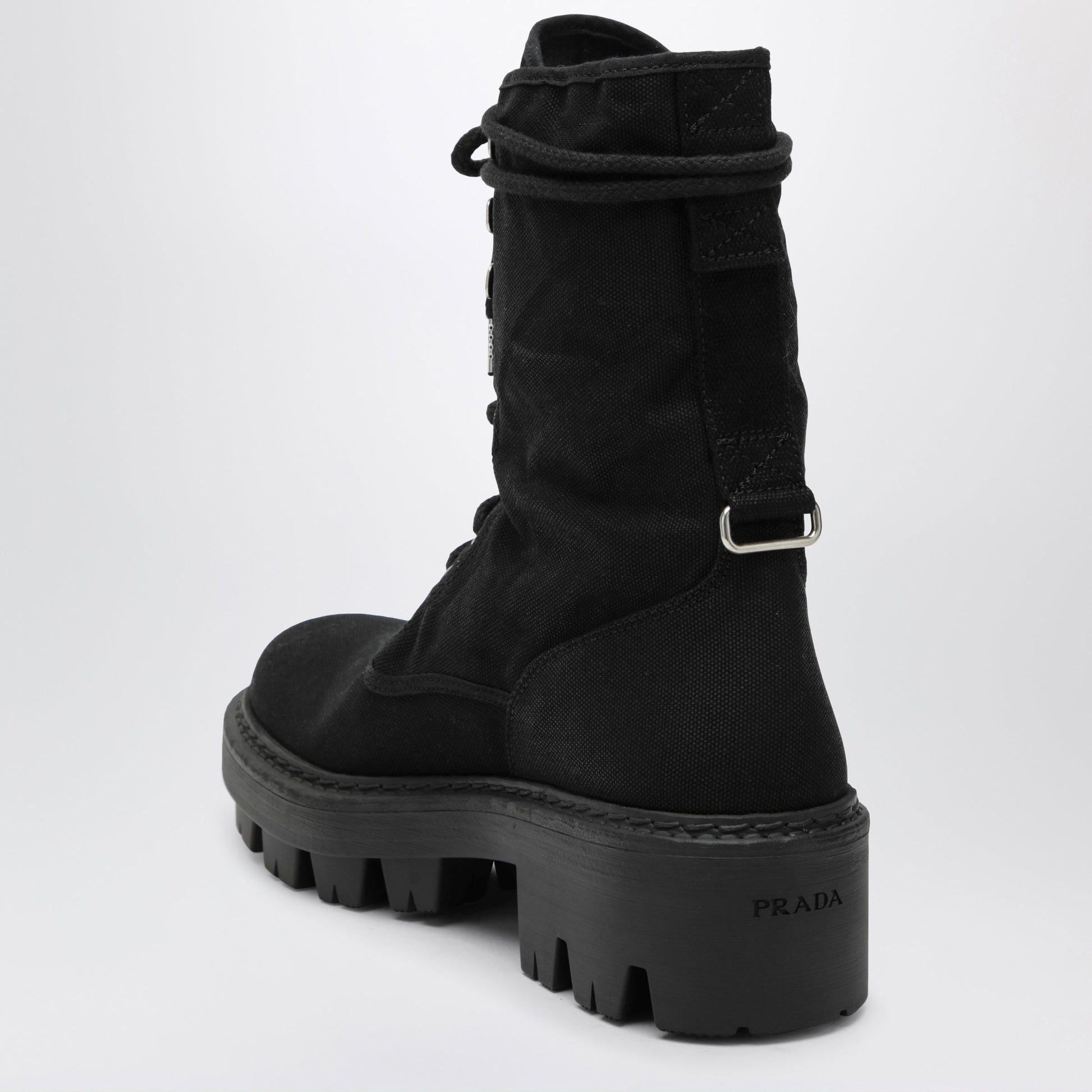Prada Black Canvas Lace-Up Ankle Boots Women PRADA