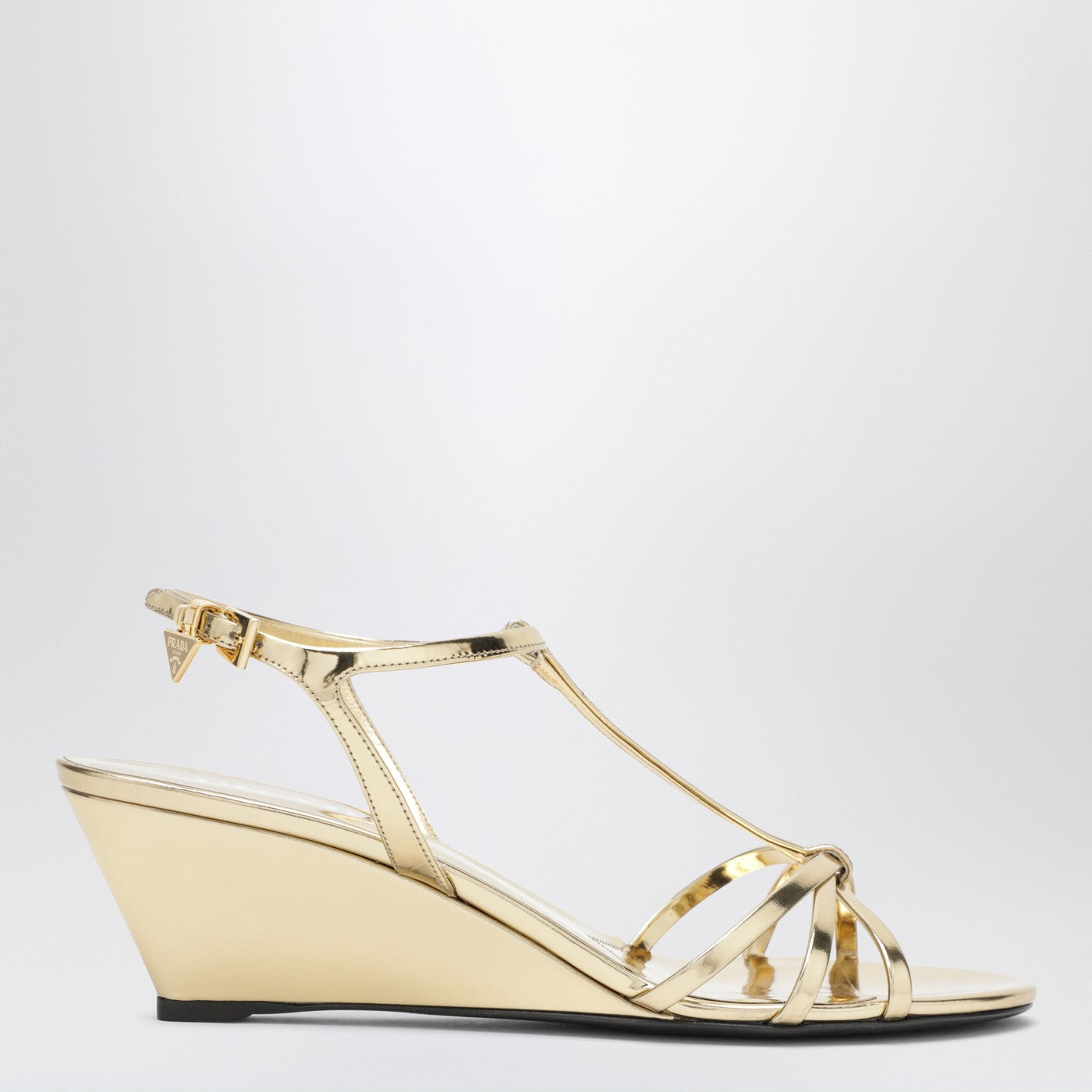 Prada Platinum Leather Wedge Sandals Women PRADA