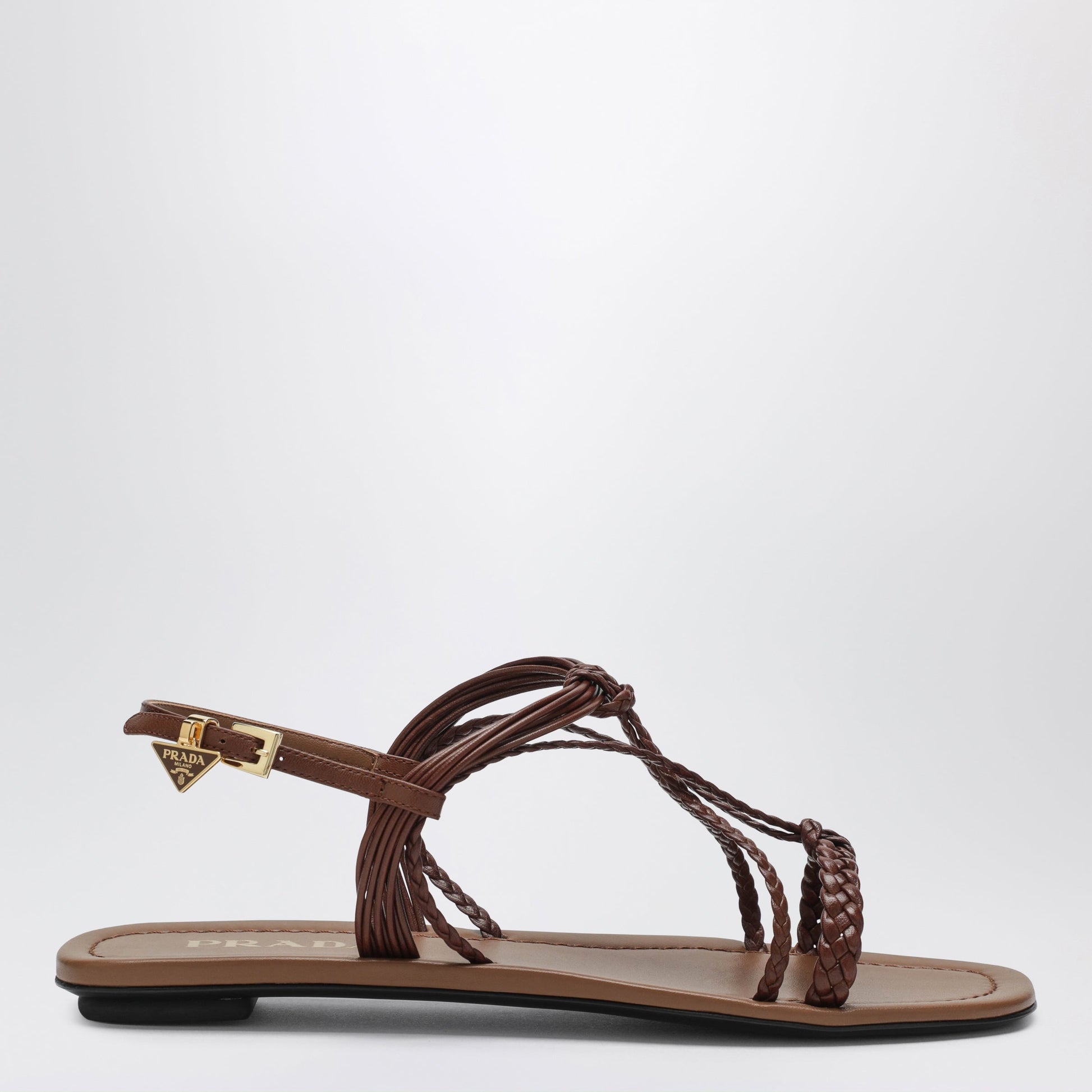 Prada Leather Flat Sandals In Tan Women PRADA