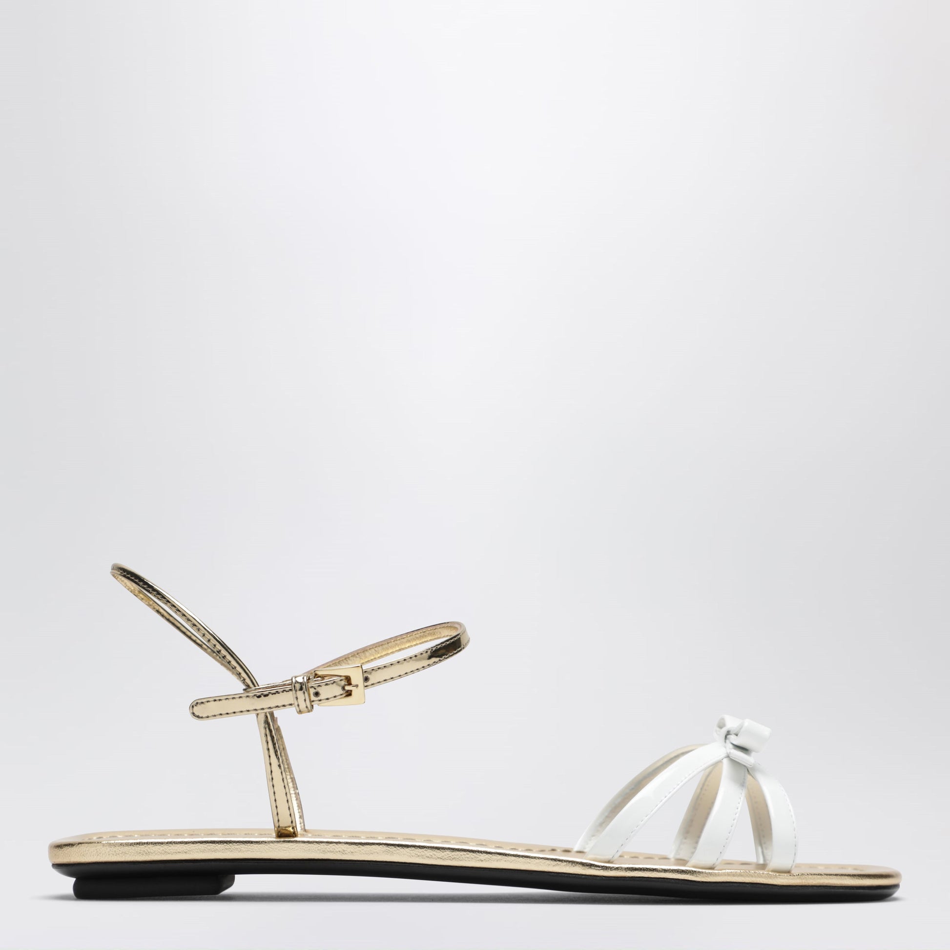 Prada White And Gold Leather Sandals With Bow Women PRADA