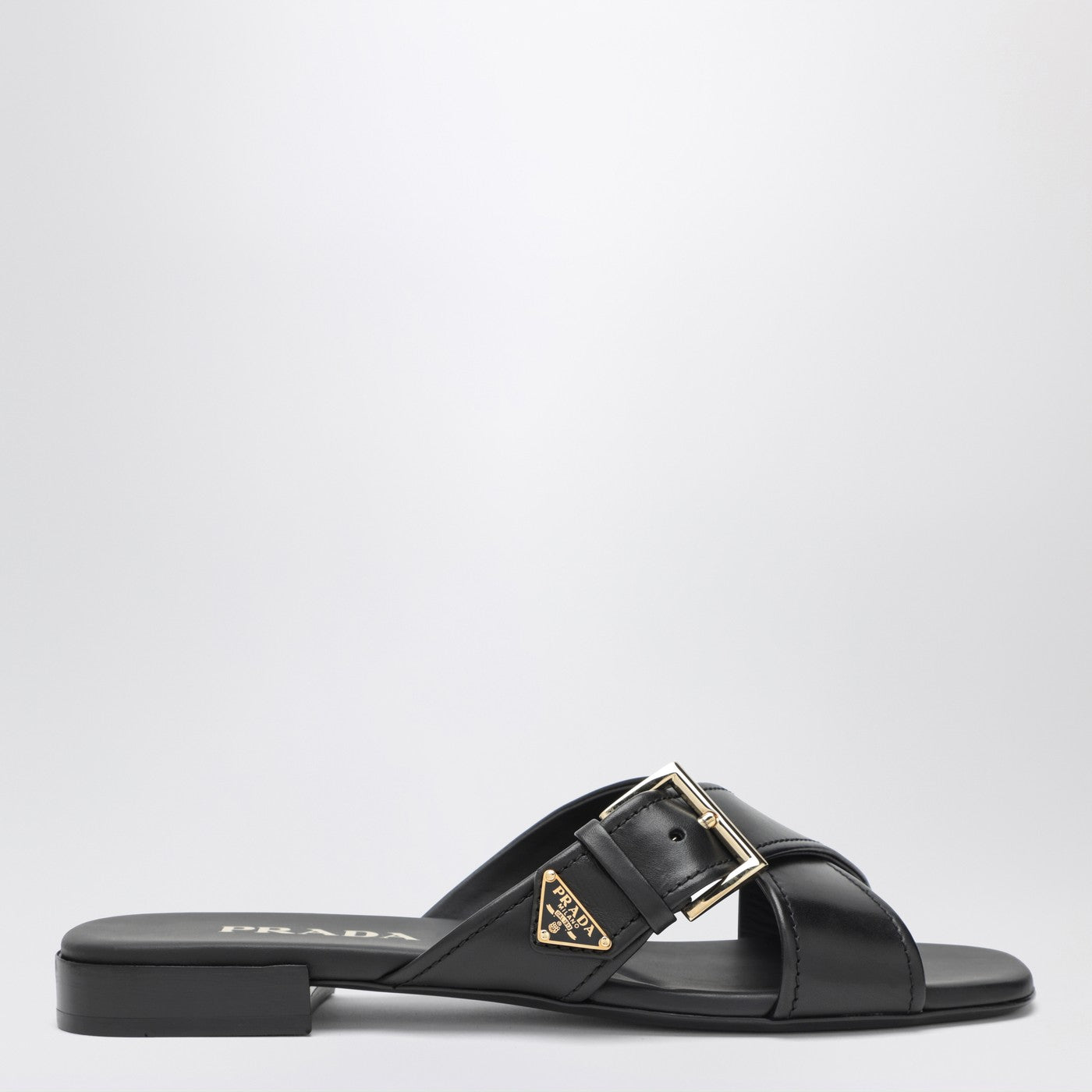 Prada Black Leather Slider Sandals With Buckle Women PRADA