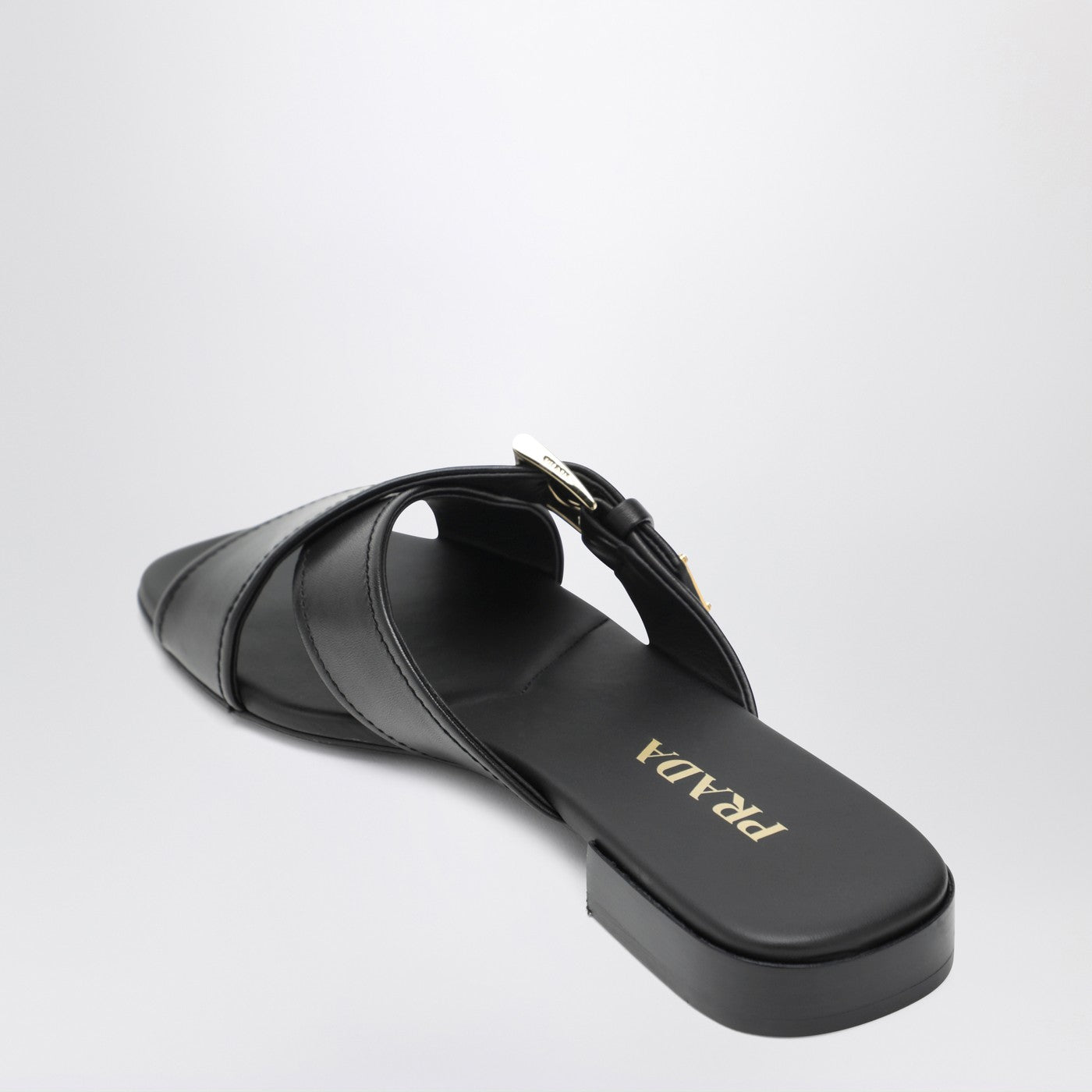 Prada Black Leather Slider Sandals With Buckle Women PRADA