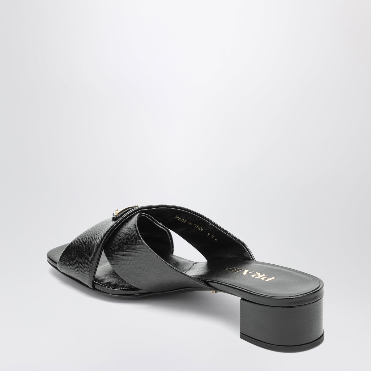 Prada Black Leather Mules With Triangular Logo Women PRADA