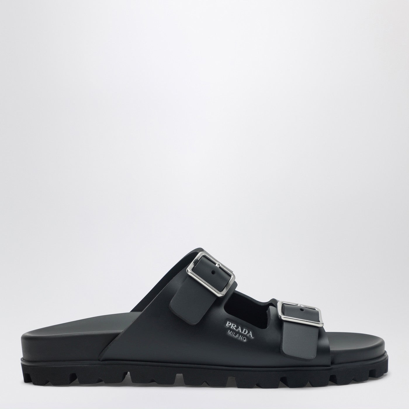 Prada Black Leather Slider Sandals Women PRADA