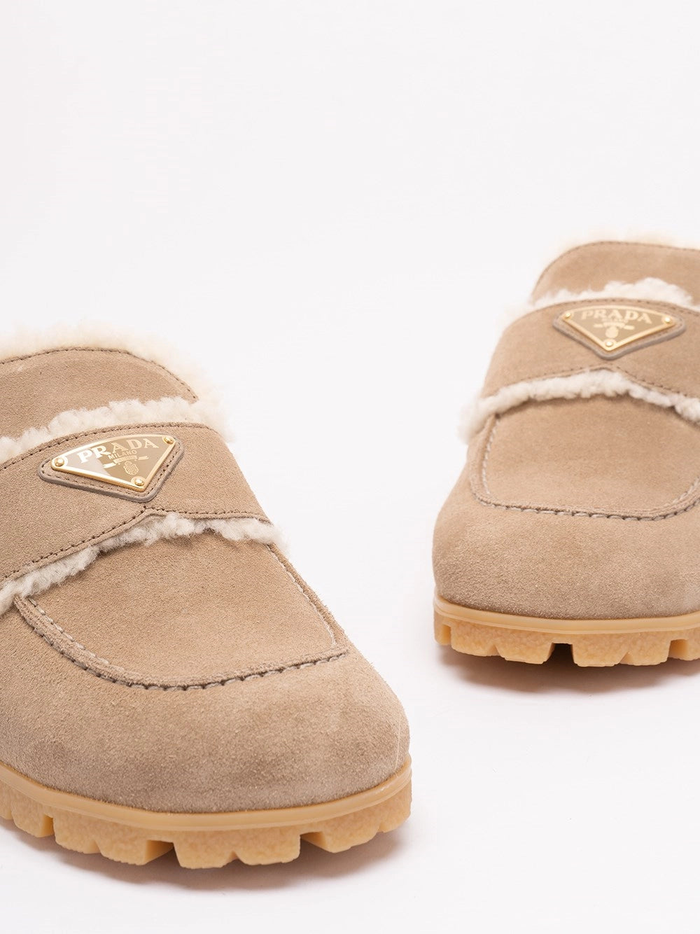 Prada Women Suede And Shearling Mules
