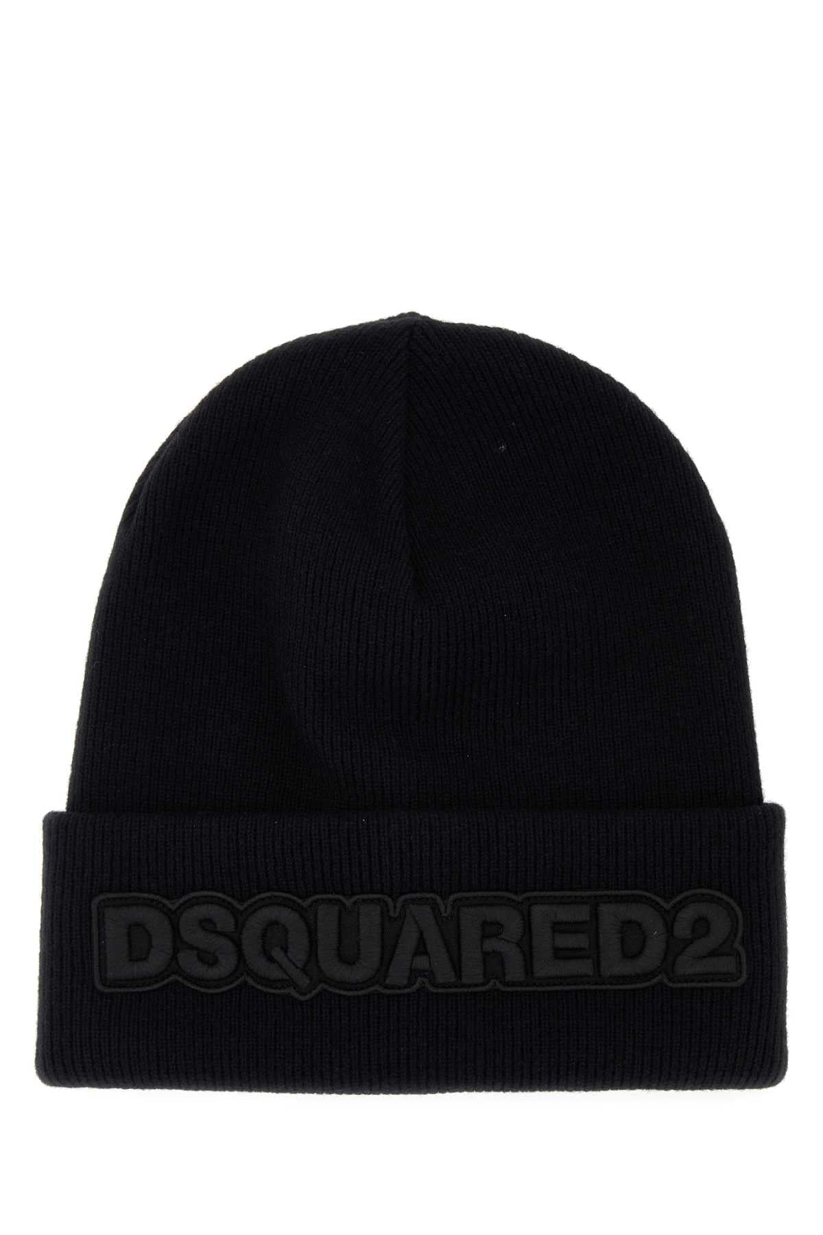 Dsquared Men Black Wool Beanie Hat DSQUARED2