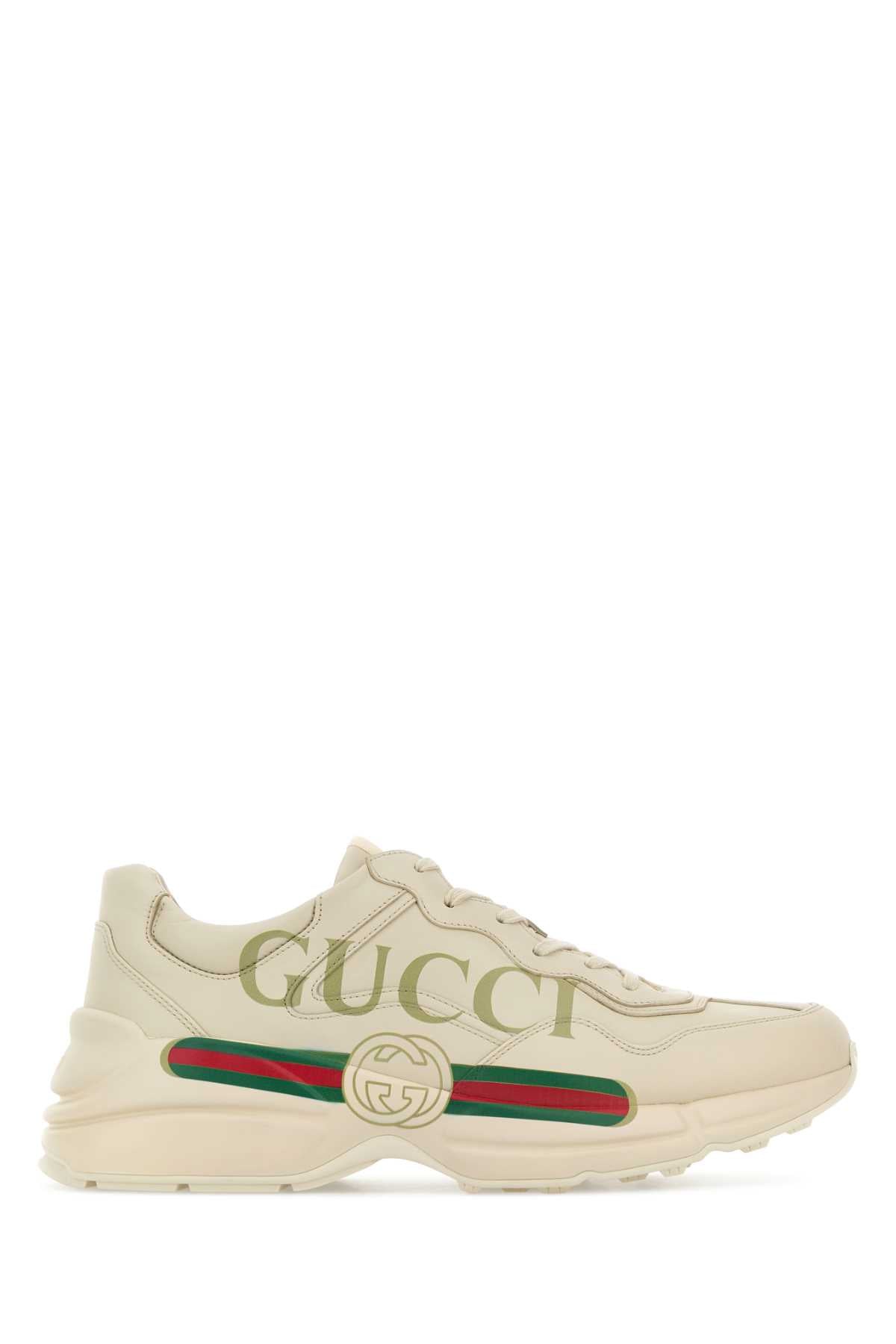 Gucci Men Ivory Leather Rhyton Sneakers GUCCI