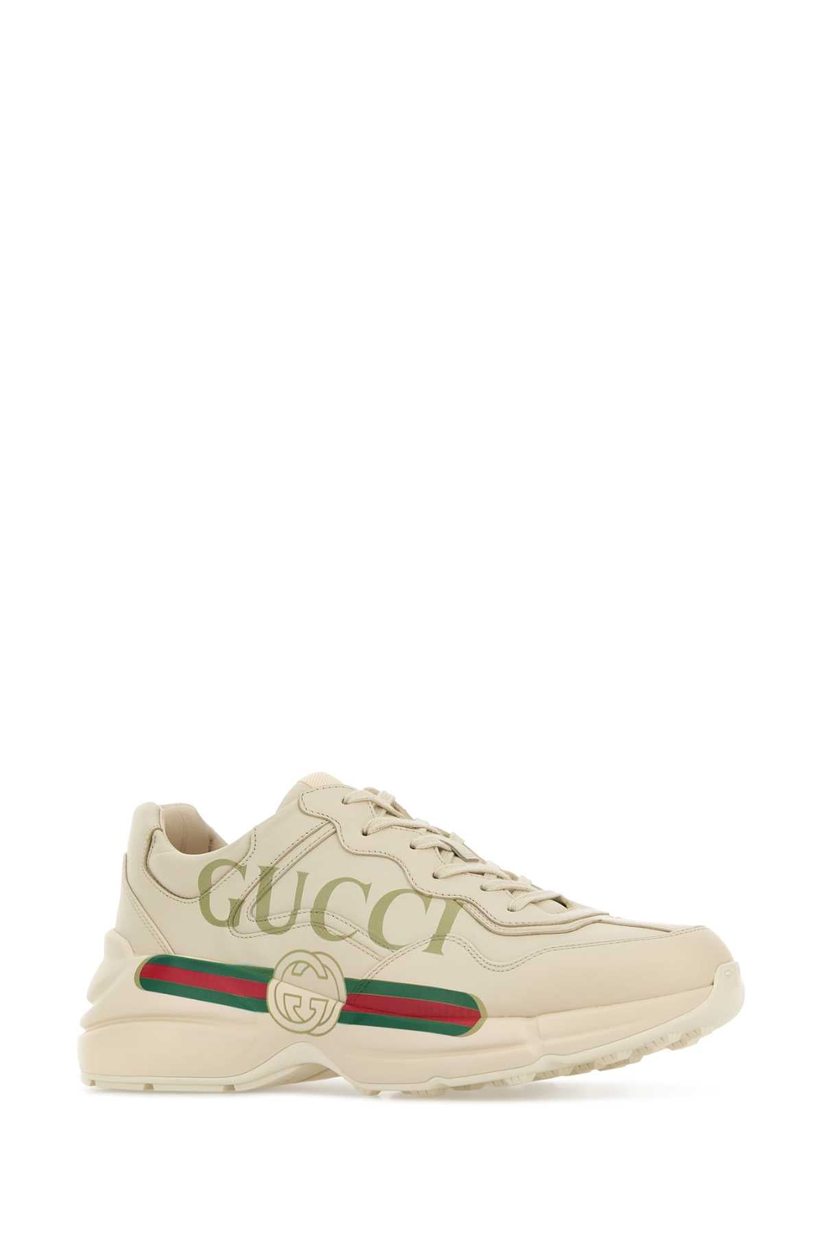 Gucci Men Ivory Leather Rhyton Sneakers GUCCI