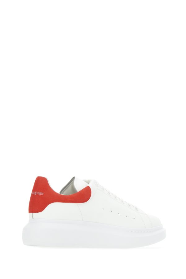 Alexander Mcqueen Man White Leather Sneakers With Red Suede Heel
