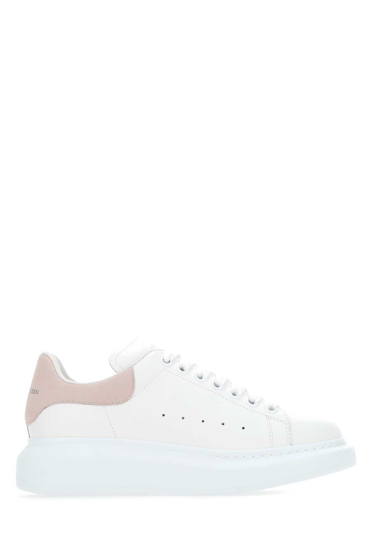 Alexander Mcqueen Women White Leather Sneakers With Powder Pink Suede Heel ALEXANDER MCQUEEN