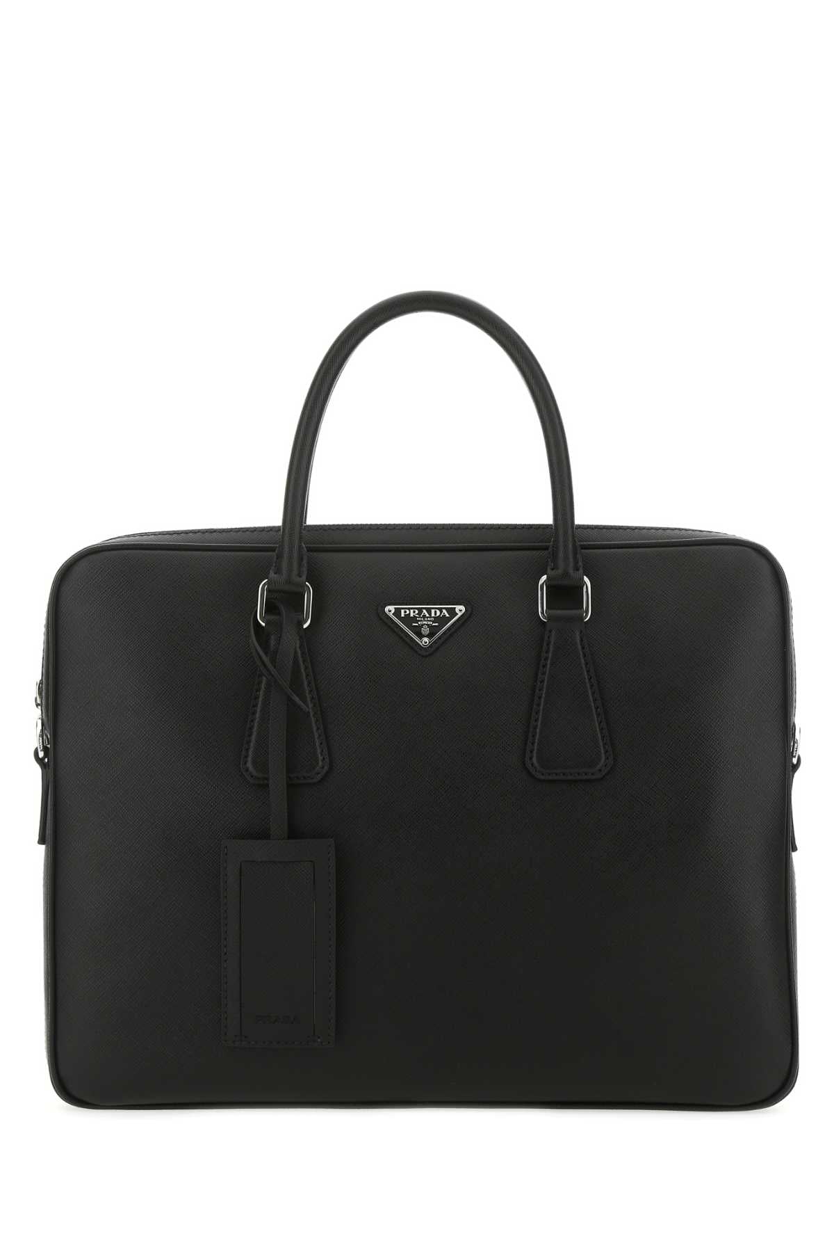 Prada Men Black Leather Brief Case PRADA