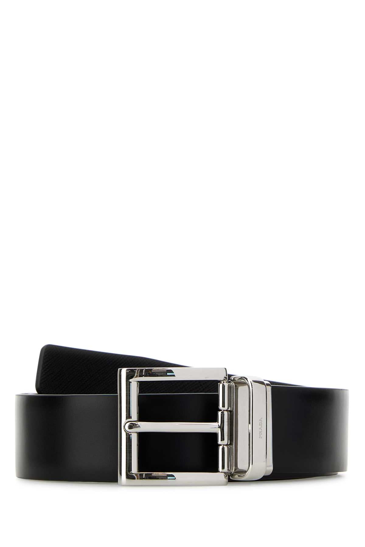 Prada Men Black Leather Reversible Belt PRADA
