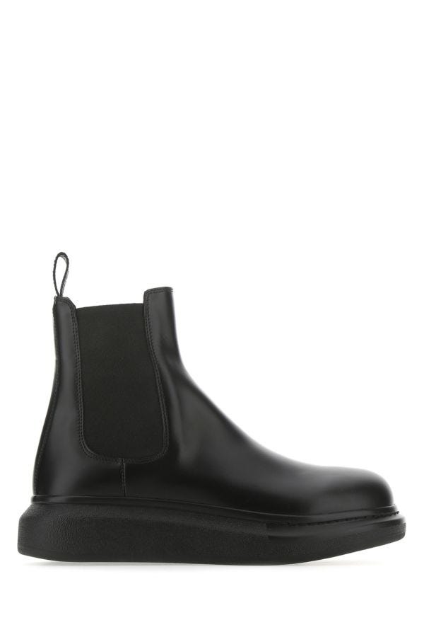 Alexander Mcqueen Man Black Leather Hybrid Ankle Boots